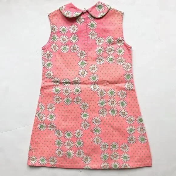 Vintage pink  70’s daisy collar dress fits 6/7Y - Picture 4 of 4